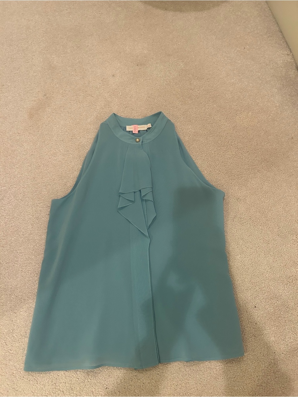 Teal Sleeveless Ruffle Neck Tory Burch Blouse